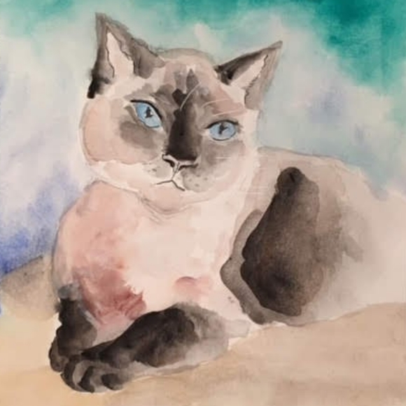 Original signed Watercolor. "Puss", Siamese cat. Pet Portrait. - Picture 5 of 9